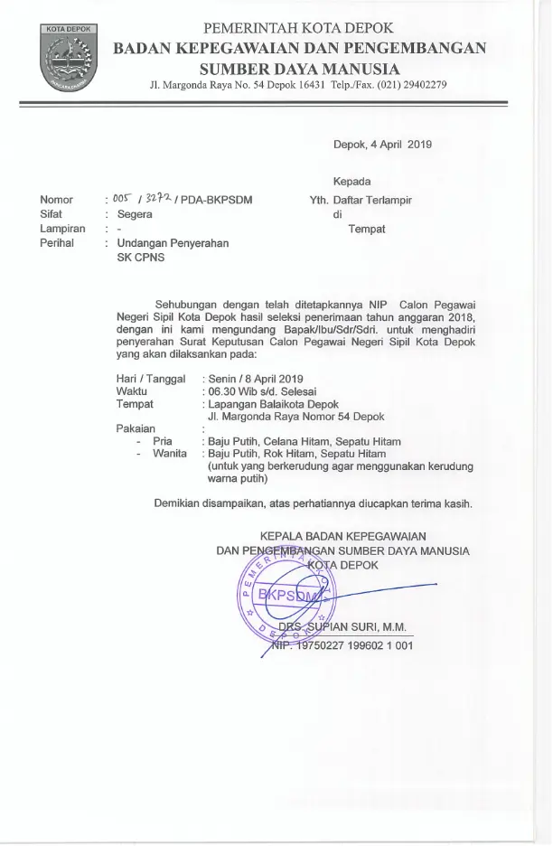 contoh stempel yang benar pada SK CPNS