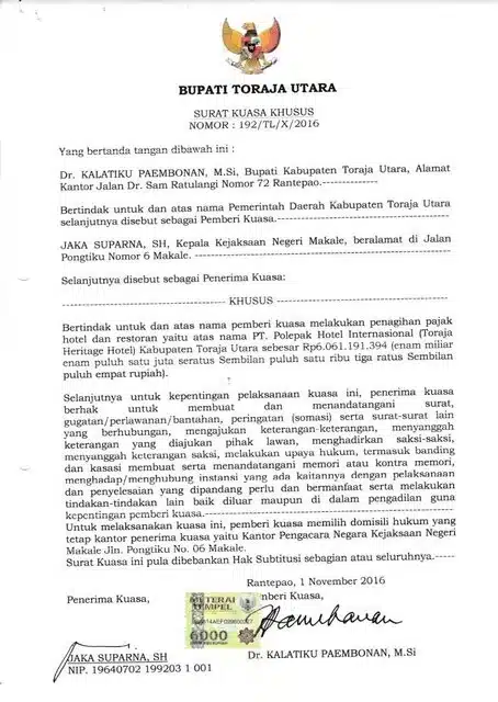 Contoh Surat Kuasa Khusus Penagihan Pajak