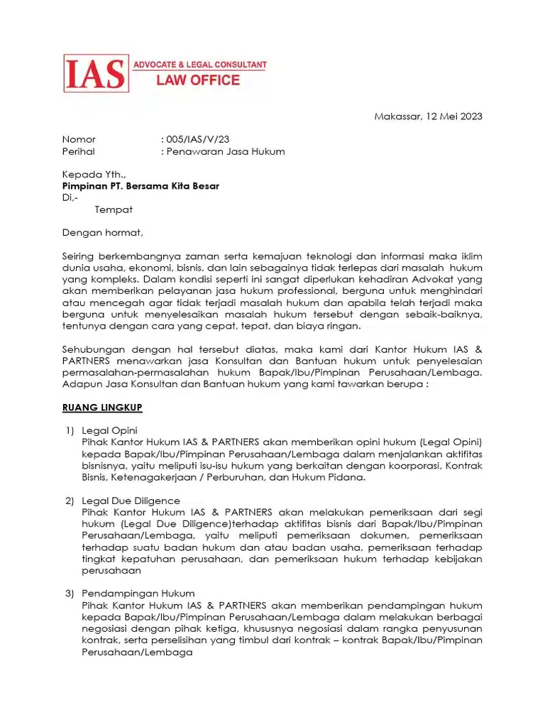 Contoh Surat Penawaran Hukum