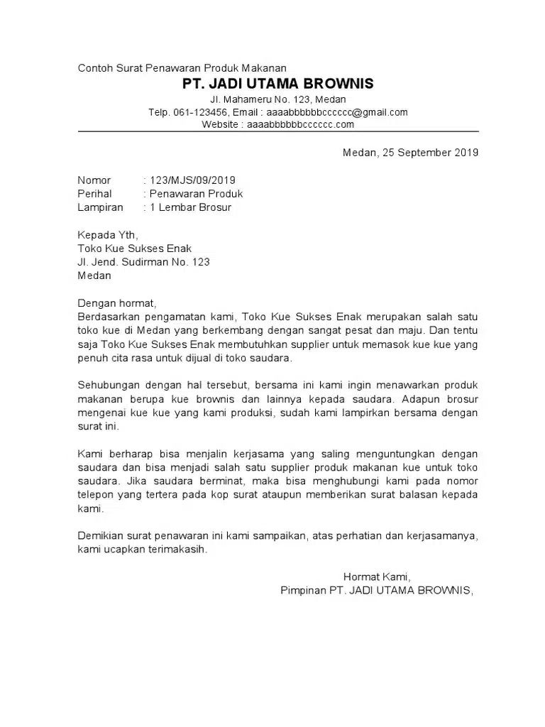 Contoh Surat Penawaran Makanan