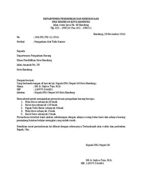 Contoh Surat Permohonan Pengadaan Barang Kantor Perusahaan
