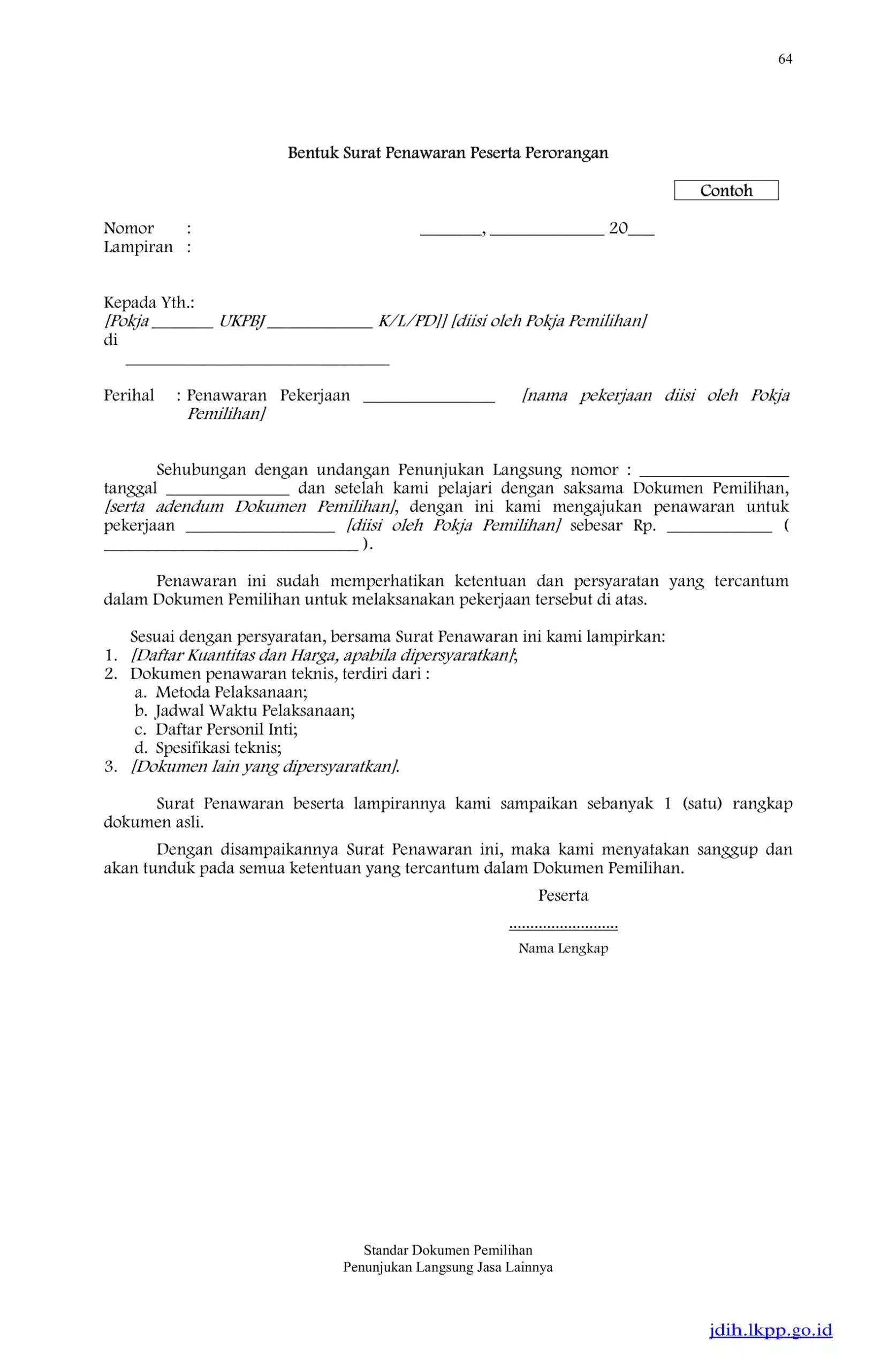 Contoh surat penawaran perorangan LKPP