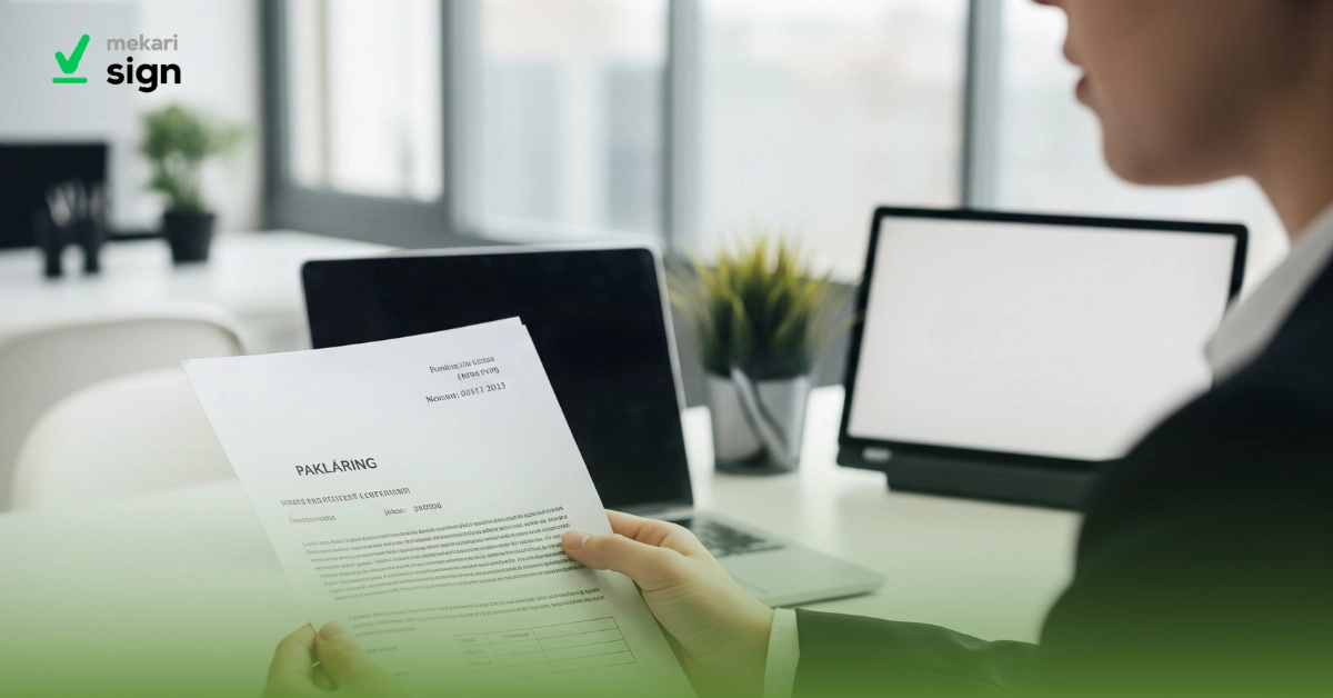 Ilustrasi seseorang mengenggam kerta paklaring keterangan yang menyatakan bahwa seseorang pernah bekerja di suatu perusahaan.