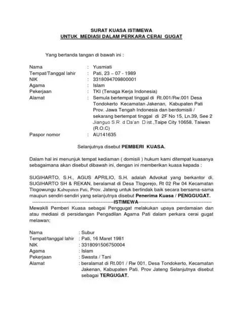 contoh surat kuasa istimewa