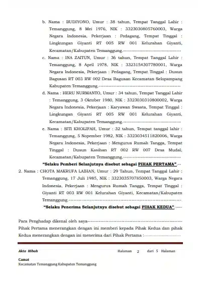 Contoh Akta Hibah Halaman Kedua