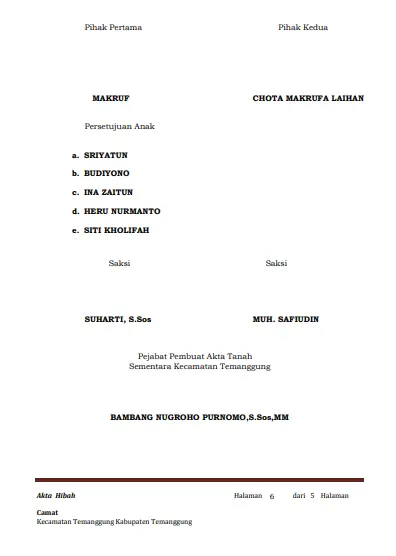 Contoh Akta Hibah Halaman Keenam