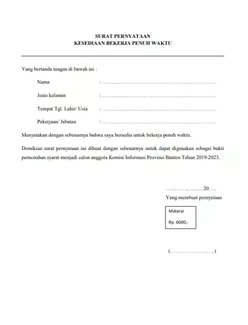 Contoh Pernyataan Kerja Penuh Waktu