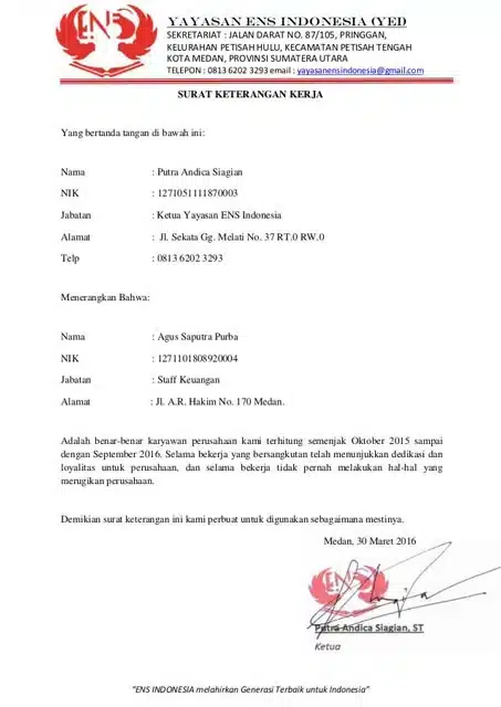 Contoh Referensi Kerja untuk Staff Keuangan