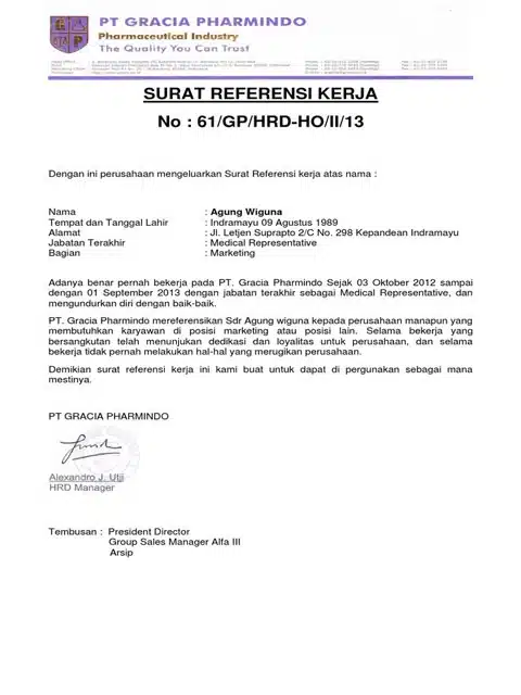 Contoh Referensi Kerja untuk Staff