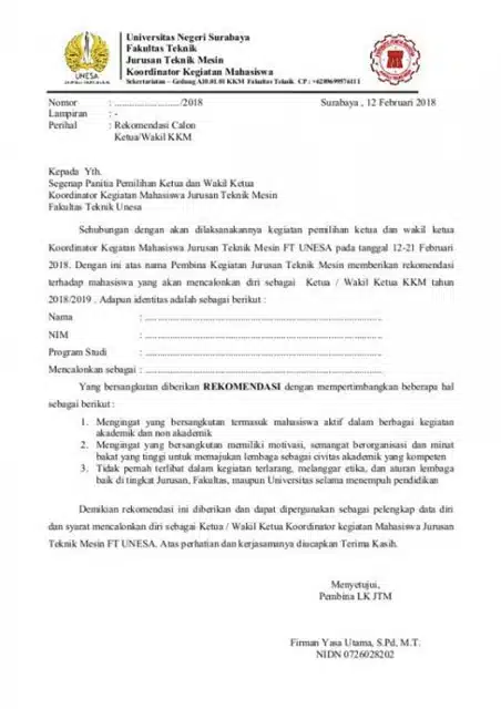 Contoh Rekomendasi Beasiswa