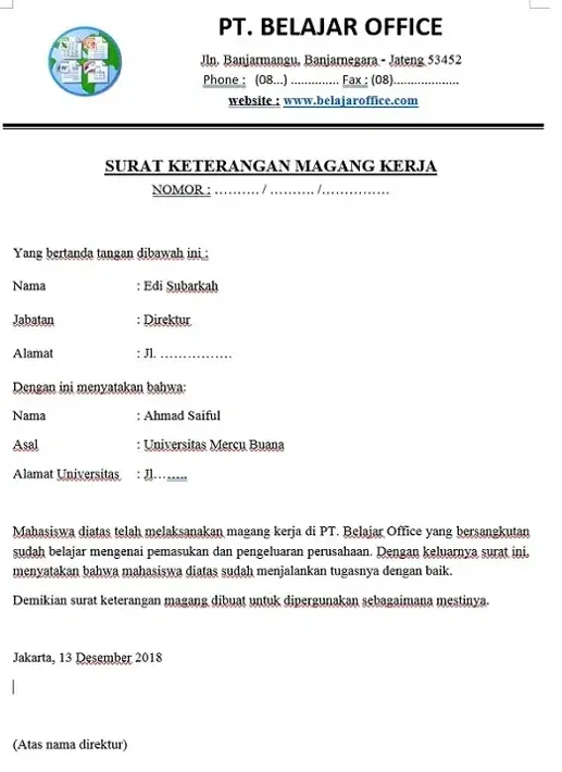 Contoh Rekomendasi Magang