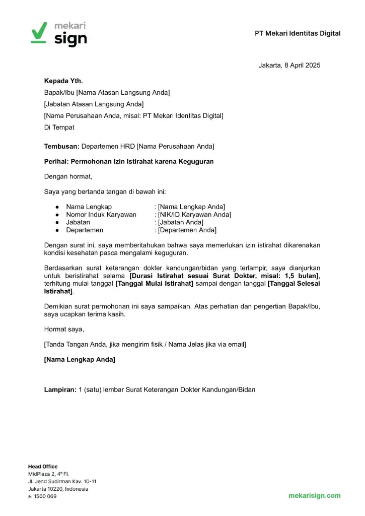 Contoh Surat Cuti Keguguran