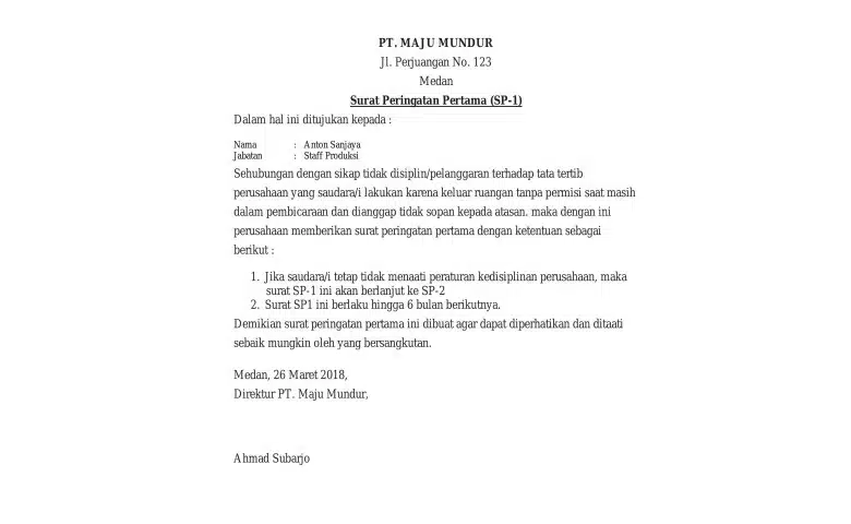 Contoh Surat Peringatan Karena Tidak Sopan