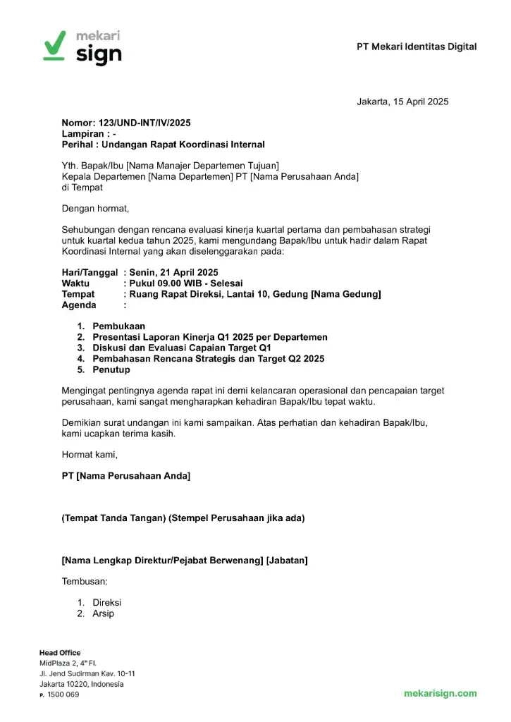 Contoh Surat Undangan Resmi Perusahaan - Mekari Sign