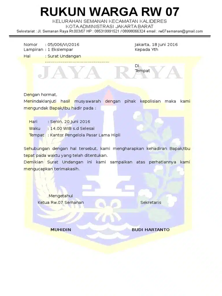 Contoh Surat Undangan Resmi RT RW