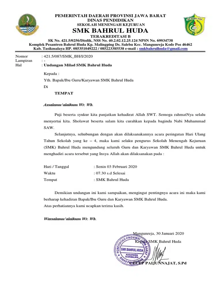 Contoh Surat Undangan Ulang Tahun Resmi