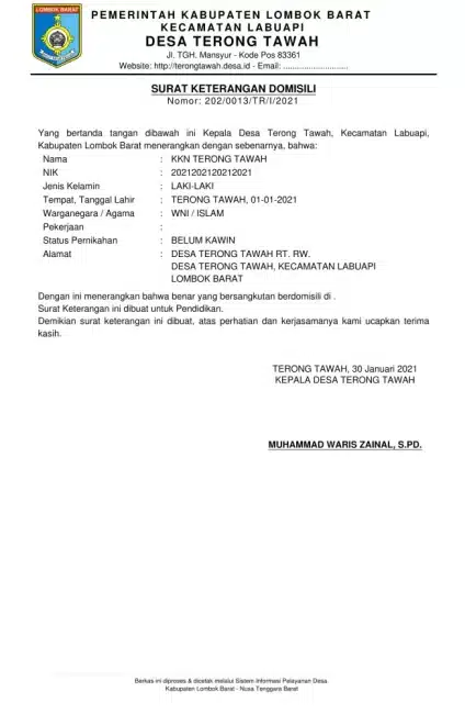 Contoh surat domisili 3