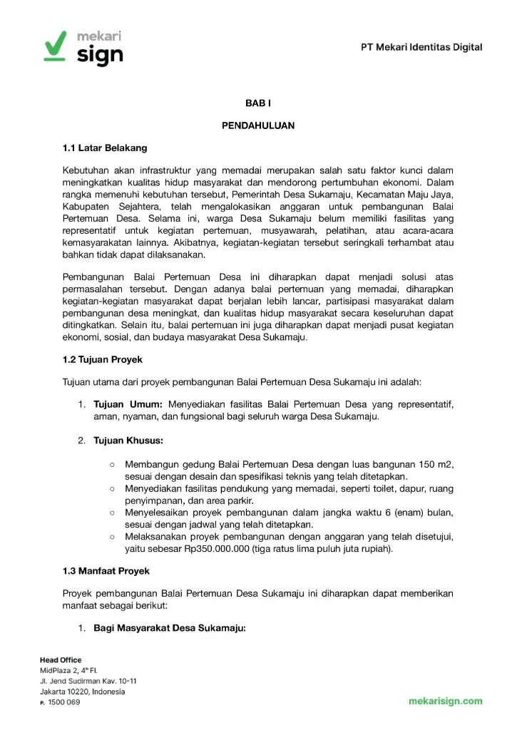 Contoh BAB I Laporan Pertanggungjawaban (LPJ) Proyek