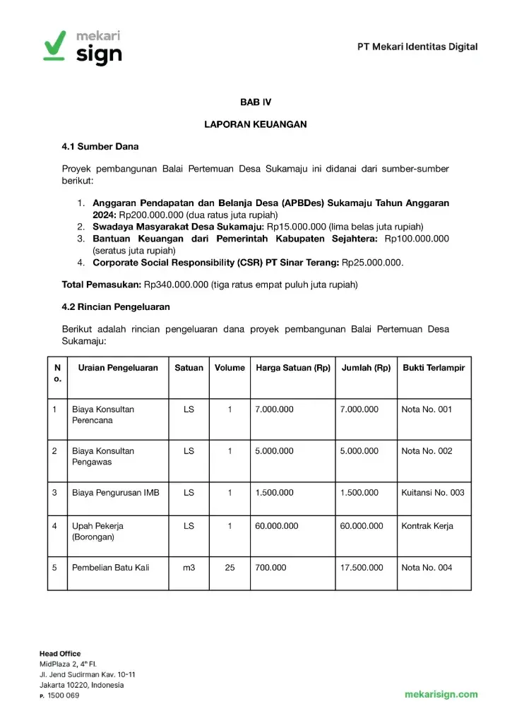 Contoh BAB IV Laporan Pertanggungjawaban (LPJ) Proyek