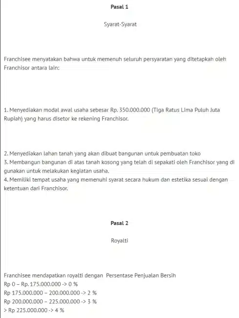 Contoh Perjanjian Waralaba Bagian 3