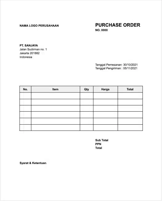 Contoh Purchase Order 2