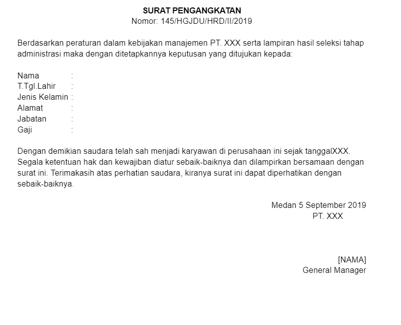Contoh Surat Pengangkatan Karyawan Singkat