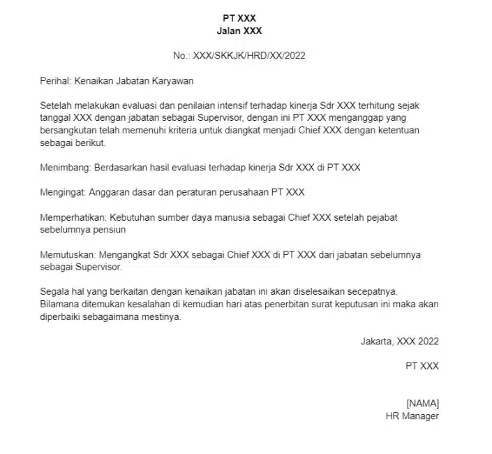 Contoh Surat Pengangkatan Karyawan Tetap Level Manajerial