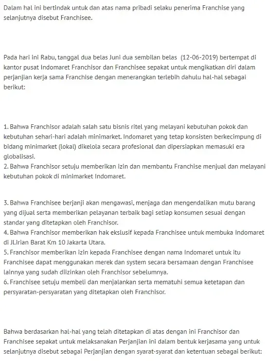 Contoh Surat Perjanjian Waralaba Bagian 2