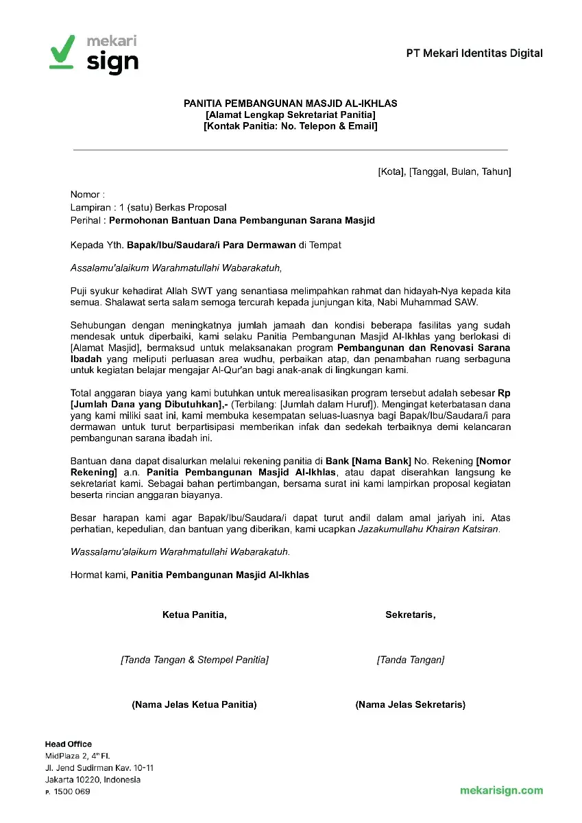 Contoh Surat Permohonan Bantuan Dana Sarana - Mekari Sign