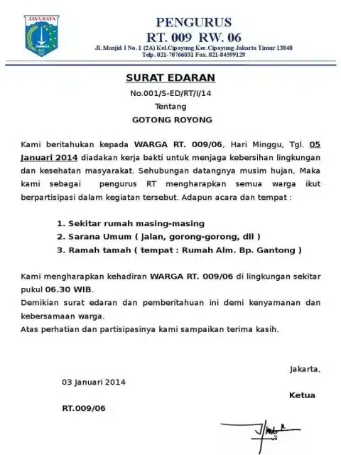 Contoh Edaran Kerja Bakti