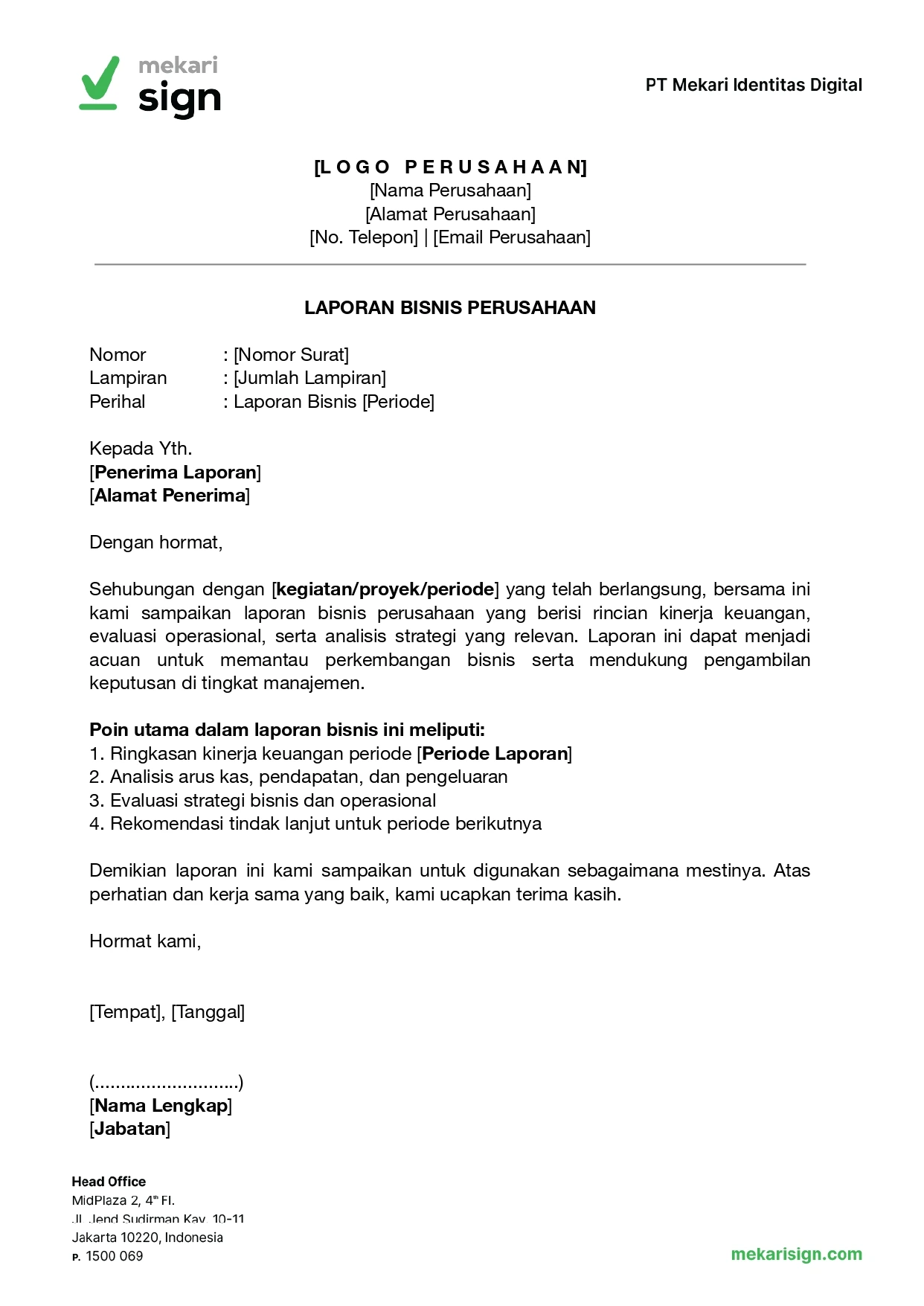 Gambar Contoh Laporan Bisnis Perusahaan - Mekari Sign PDF dan bisa di download