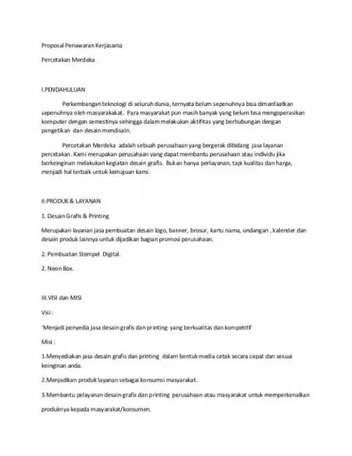 Contoh Penawaran Kerjasama Percetakan