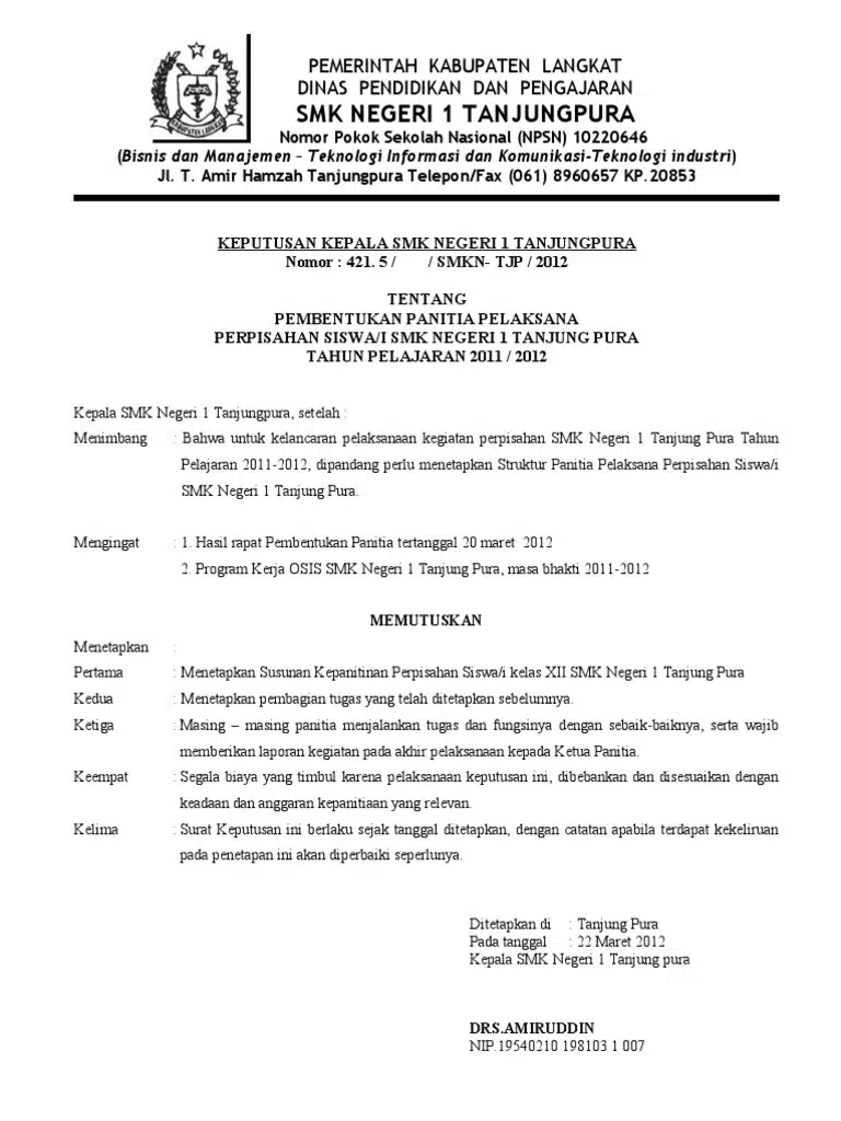 Contoh SK Kepanitiaan