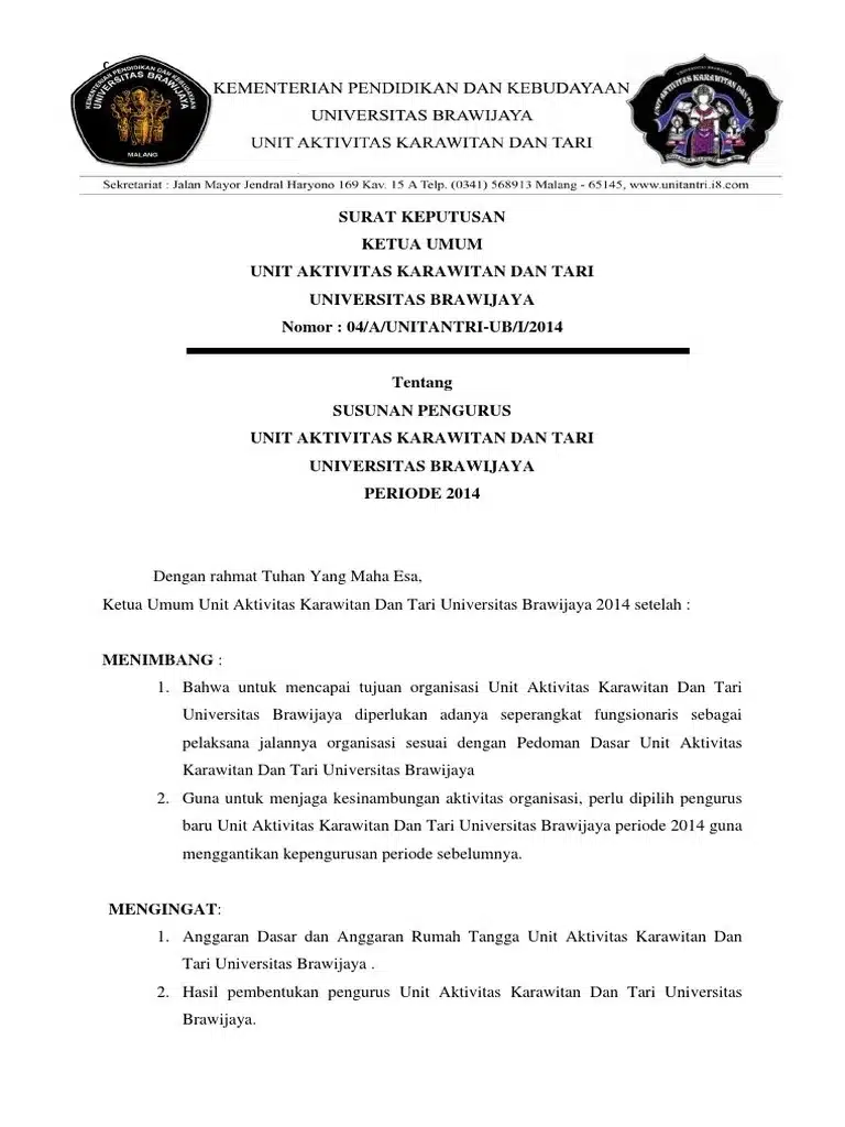 Contoh SK Pengurus Organisasi UGM