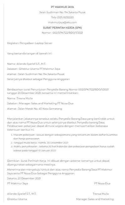 Contoh SPK Pengadaan Barang Elektronik