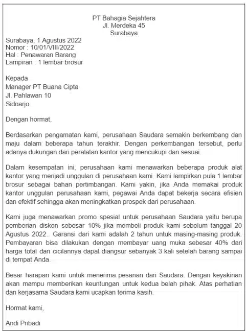 Contoh Surat Bisnis Penawaran