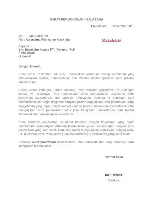 Contoh Surat Penawaran Kerjasama Laboratorium