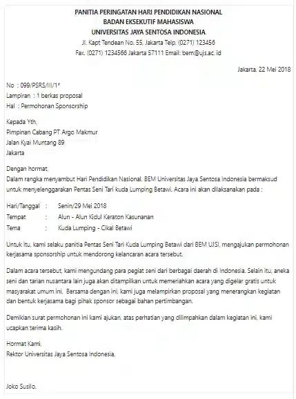 Contoh Surat Pengantar Proposal Kegiatan Kampus