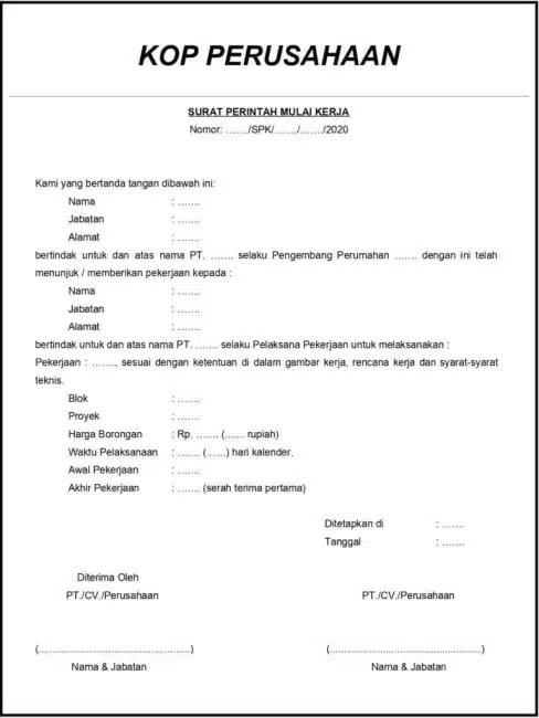 Contoh Surat Perintah Kerja Pengembangan Perumahan