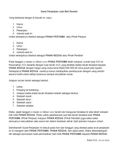 Contoh Surat Perjanjian Jual Beli Rumah Cicilan