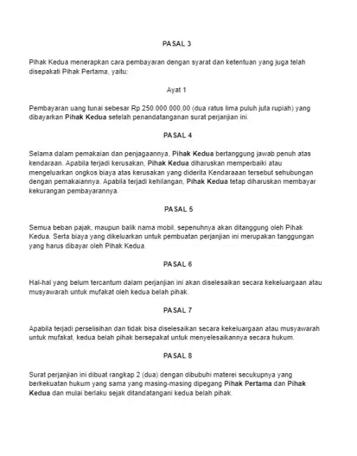 contoh surat perjanjian jual beli mobil bagian kedua