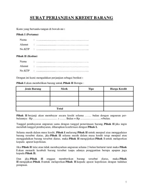 Contoh Surat Perjanjian Kredit 3