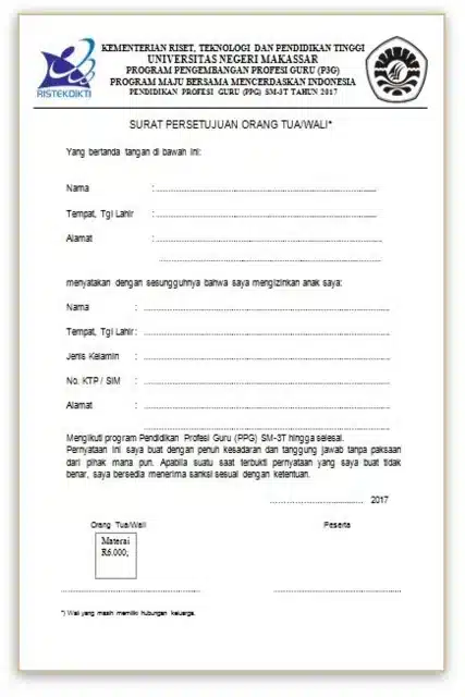 Contoh Surat Persetujuan Orang Tua