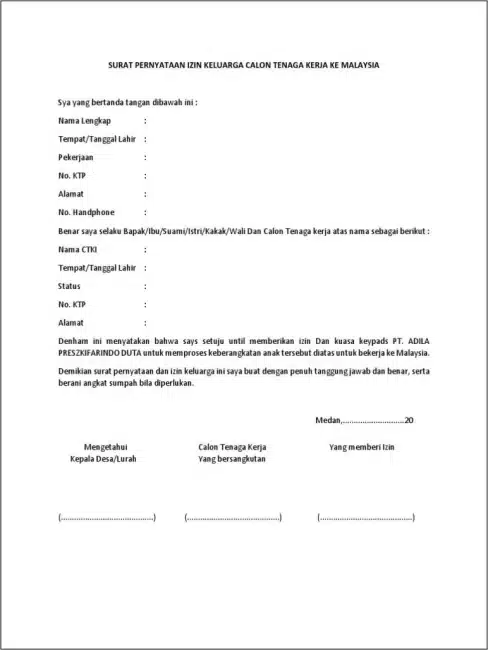 Contoh Surat Persetujuan Tenaga Kerja Luar Negeri
