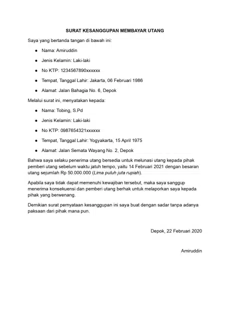 Contoh Surat Sanggup Bayar 2