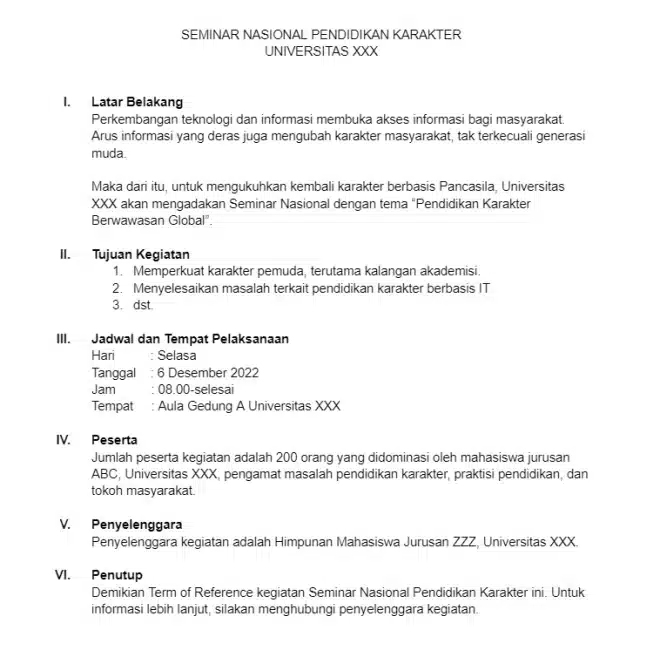 Contoh Term of Reference Kegiatan