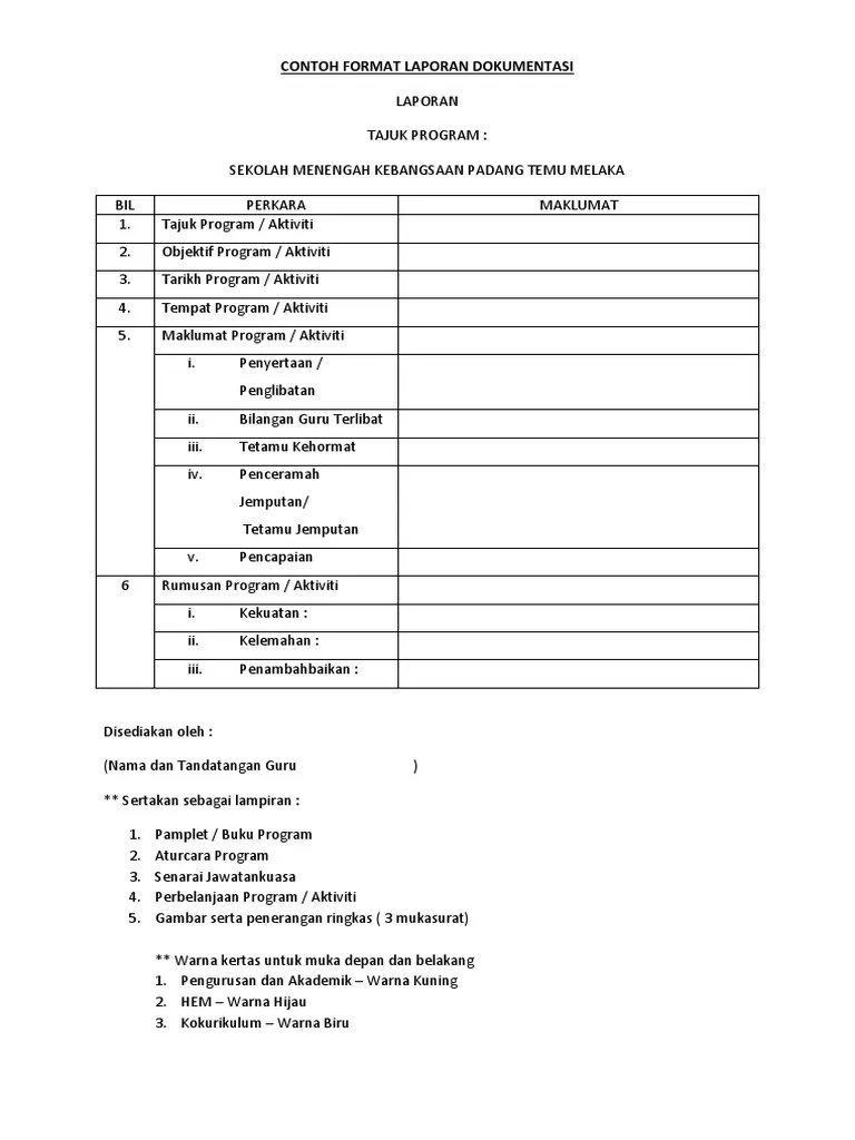 Contoh format dokumentasi program sekolah.