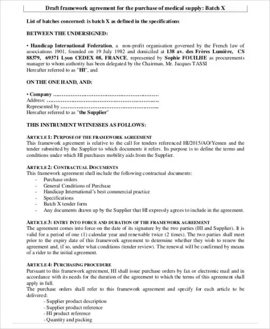 Contoh kontrak payung berbahasa inggris atau kerap disebut framework contract