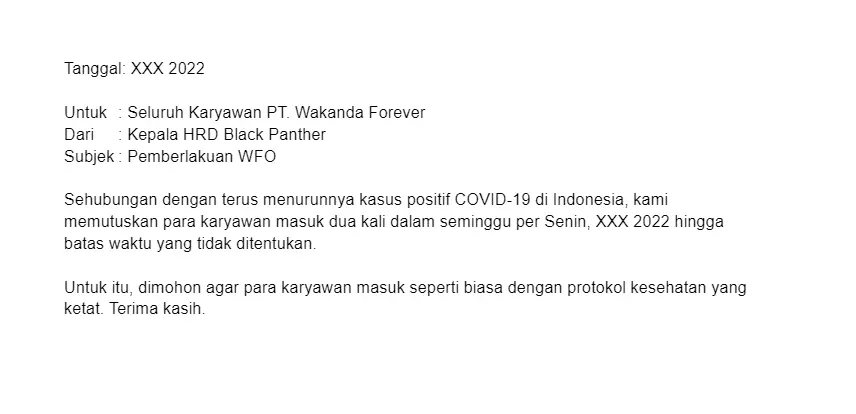 Contoh Internal Memo Perusahaan 2