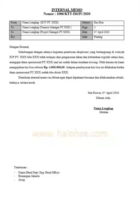 Contoh Internal Memo Perusahaan 3